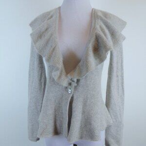 Lauren Hansen Sweater gray CASHMERE RUFFLES CARDIGAN S feminine cozy